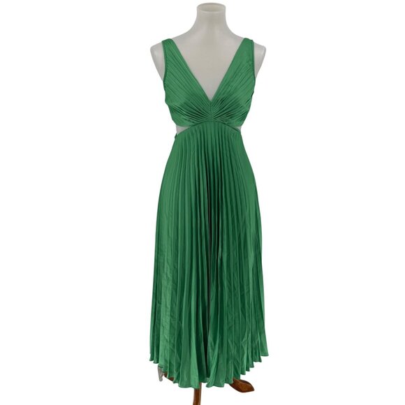 Abercrombie & Fitch Green Pleated Midi Dress With Cutout, Adjustable Straps, SP - Picture 2 of 6